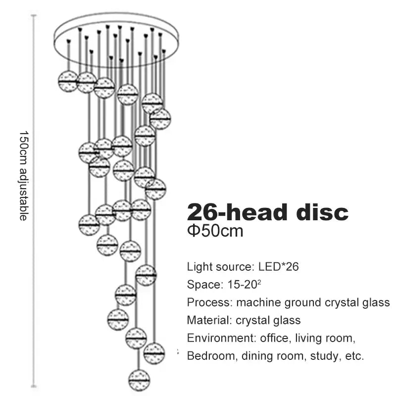 Modern frosted glass crystal ceiling chandelier staircase pendant light