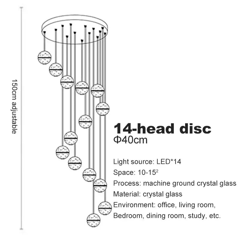 Modern frosted glass crystal ceiling chandelier staircase pendant light