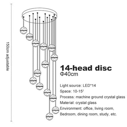 Modern frosted glass crystal ceiling chandelier staircase pendant light