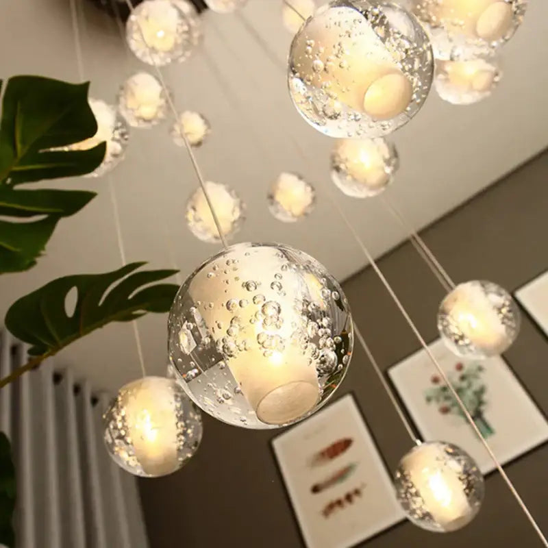 Modern frosted glass crystal ceiling chandelier staircase pendant light