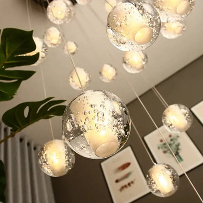 Modern frosted glass crystal ceiling chandelier staircase pendant light