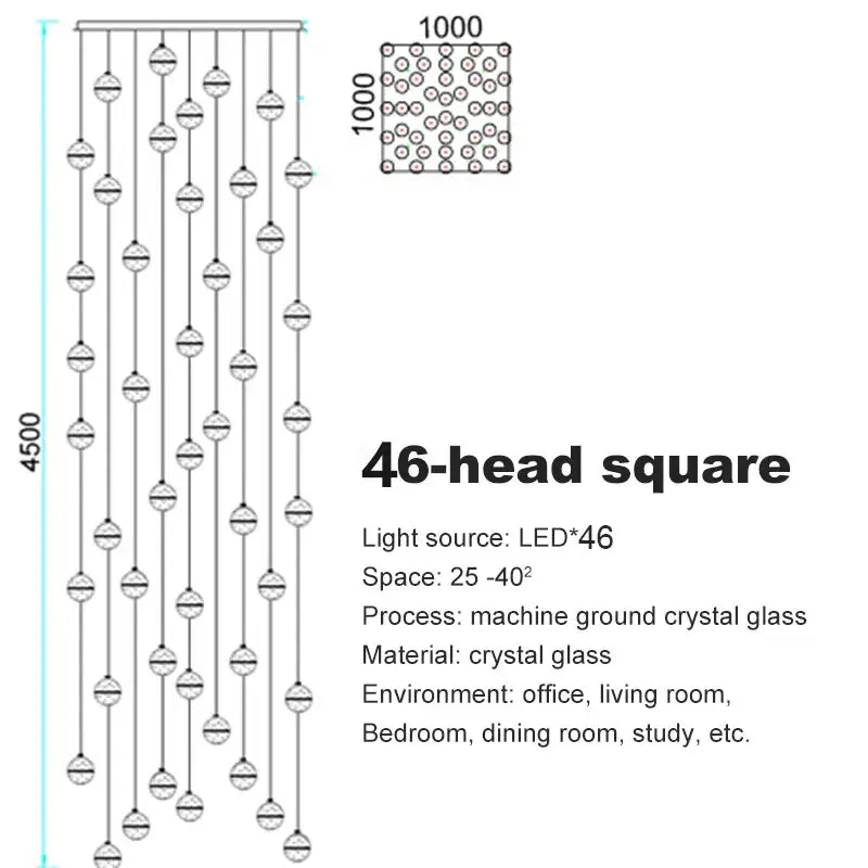 Modern frosted glass crystal ceiling chandelier staircase pendant light