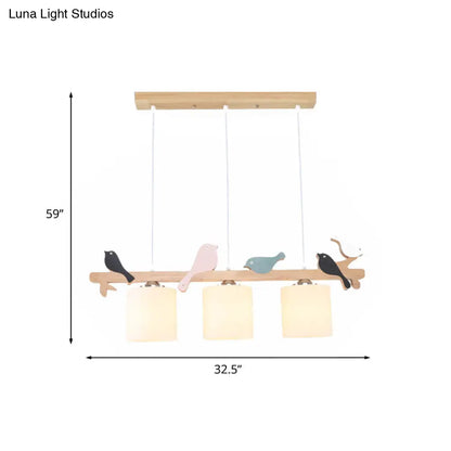 DecorBites™ Modern Frosted Glass Pendant Light with Wood Accent - 2/3 Lights | Barrel Island Hanging Lamp Kit - Bird Deco | Perfect for Tables