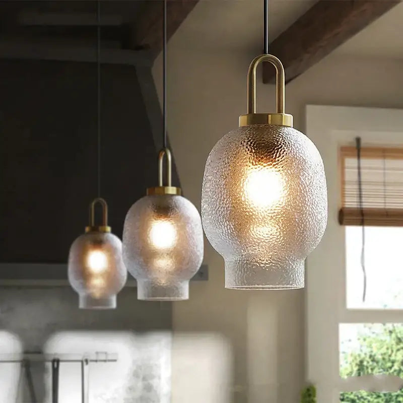 Modern frosted glass pendant lights kitchen brass led hanging lamp