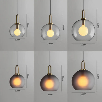 Modern frosted gray glass ball pendant light dining room set