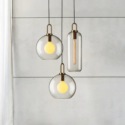 Modern frosted gray glass ball pendant light dining room set