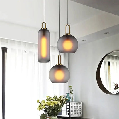 Modern frosted gray glass ball pendant light dining room set
