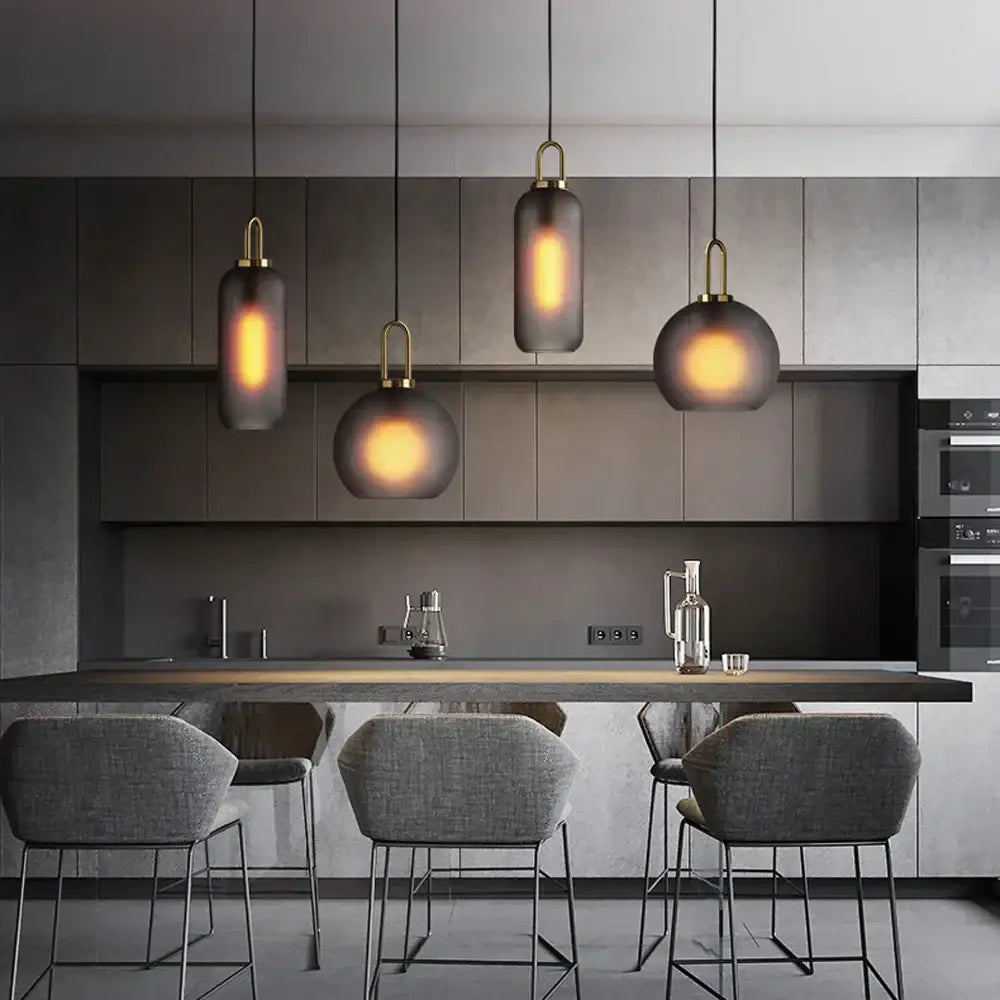 Modern frosted gray glass ball pendant light dining room set