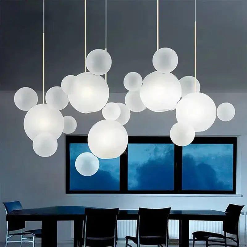 Modern frosted white bubble ball pendant light for kitchen island