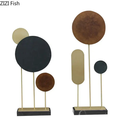 Modern geometric alloy marble base statue living room home decor