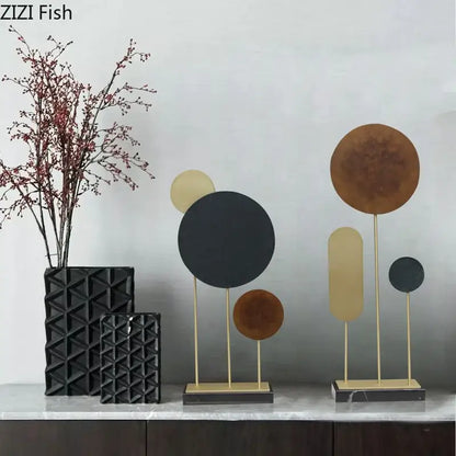 Modern geometric alloy marble base statue living room home decor