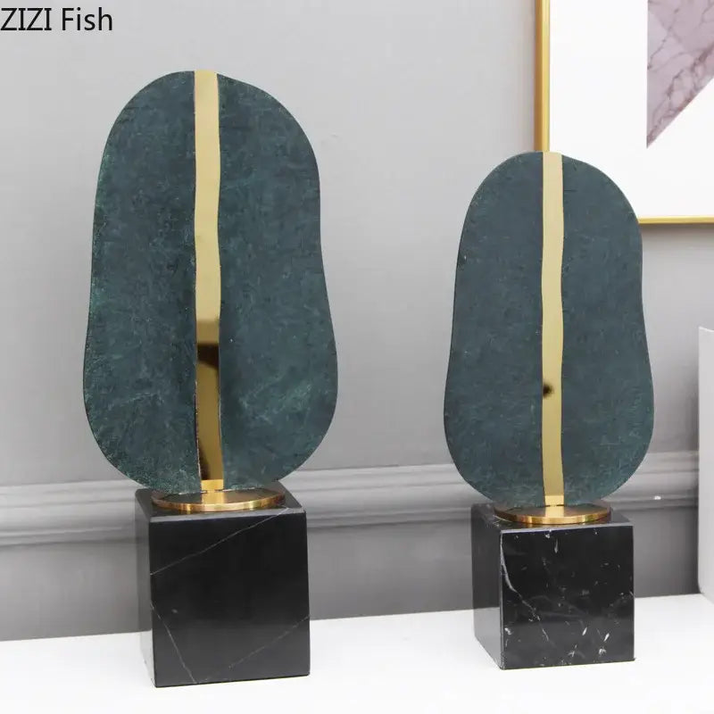 Modern geometric alloy marble base statue living room home decor