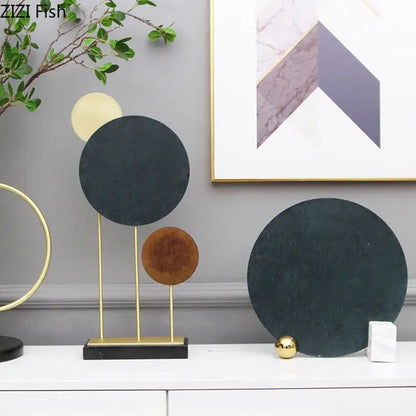 Modern geometric alloy marble base statue living room home decor