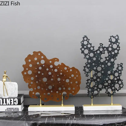 Modern geometric alloy marble base statue living room home decor