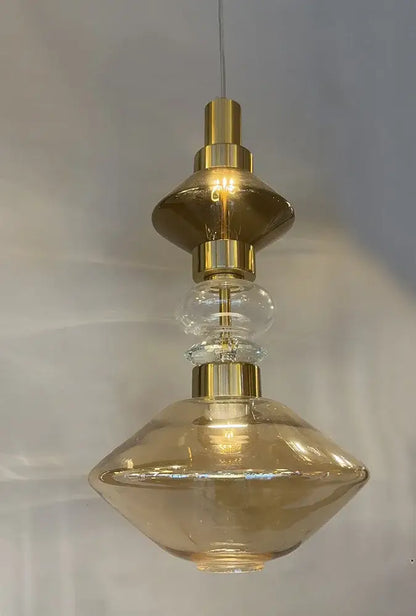 Modern geometric amber & clear glass chandelier dining room light