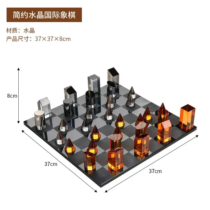 Modern geometric amber & silver chess set living room home decor