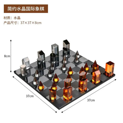 Modern geometric amber & silver chess set living room home decor