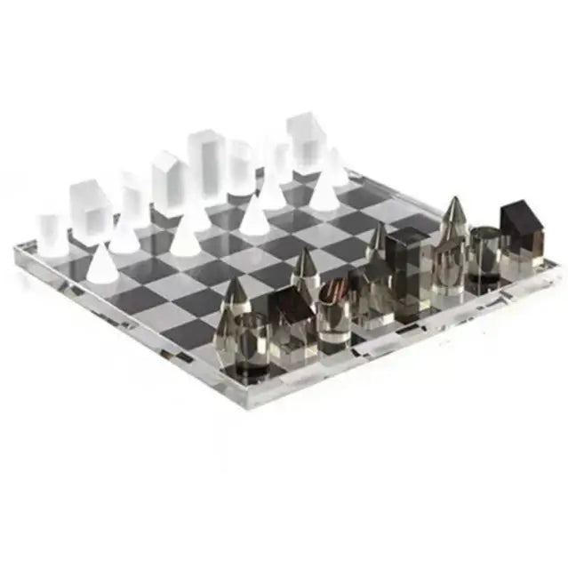 Modern geometric amber & silver chess set living room home decor