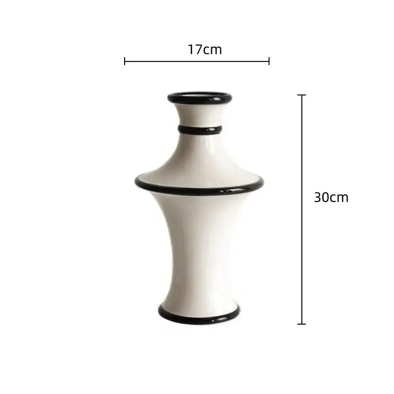 Modern geometric black and white stripes ceramic vase living room decor