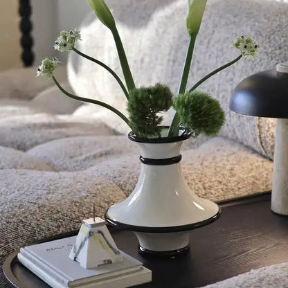 Modern geometric black and white stripes ceramic vase living room decor