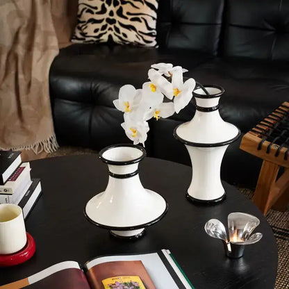 Modern geometric black and white stripes ceramic vase living room decor