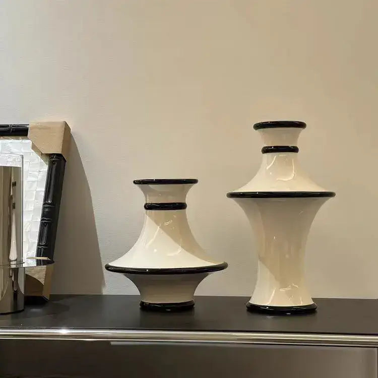 Modern geometric black and white stripes ceramic vase living room decor