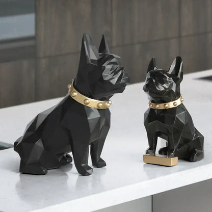 Modern geometric black dog statue living room sculpture