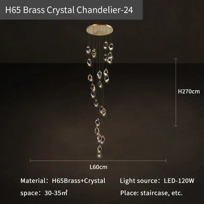 Modern geometric black & gold crystal diamond chandelier stairwell light