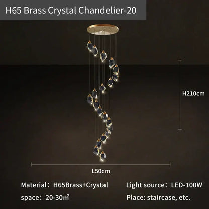 Modern geometric black & gold crystal diamond chandelier stairwell light