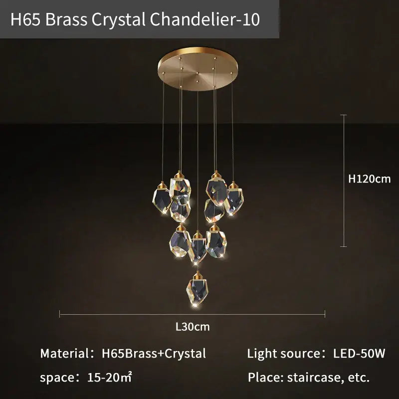 Modern geometric black & gold crystal diamond chandelier stairwell light