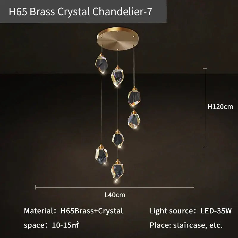 Modern geometric black & gold crystal diamond chandelier stairwell light