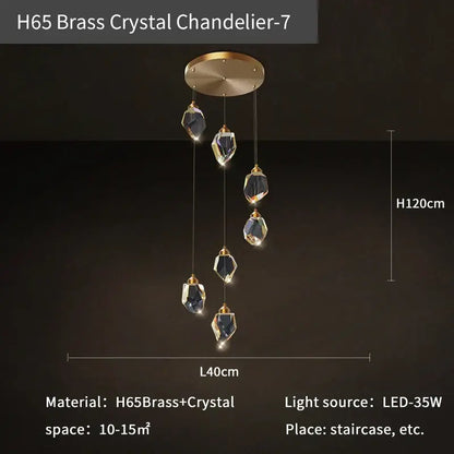Modern geometric black & gold crystal diamond chandelier stairwell light