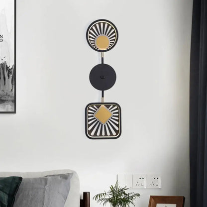 Modern geometric black & gold wall lamp living room art