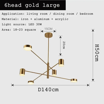 Modern geometric black gold white led chandelier for living room