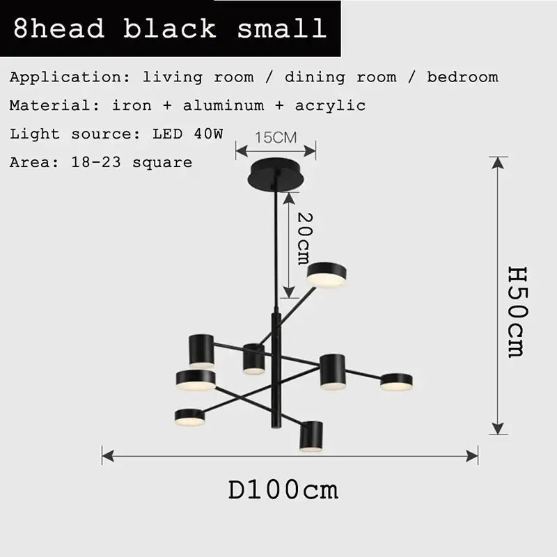 Modern geometric black gold white led chandelier for living room