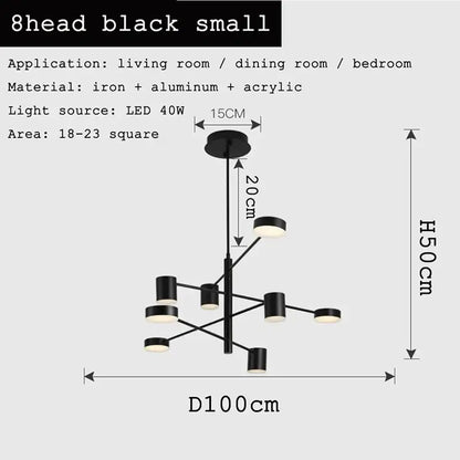 Modern geometric black gold white led chandelier for living room