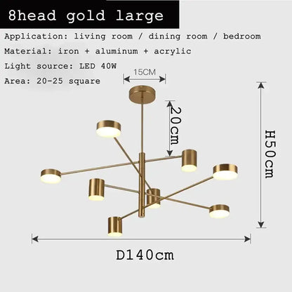 Modern geometric black gold white led chandelier for living room