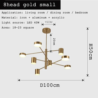 Modern geometric black gold white led chandelier for living room