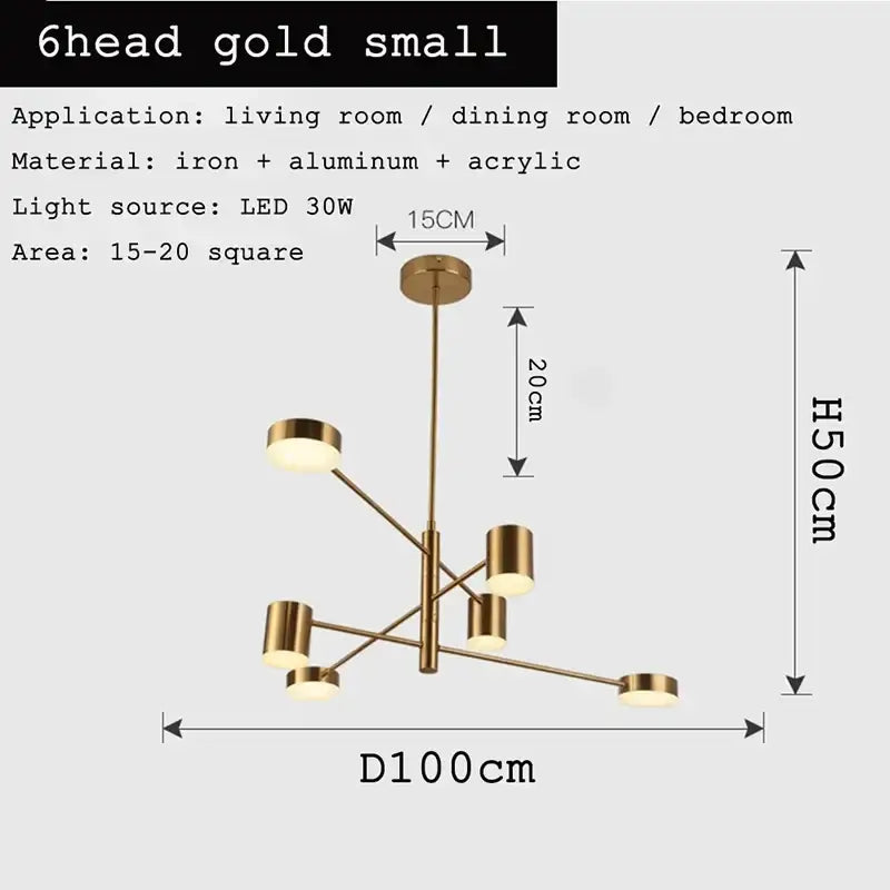 Modern geometric black gold white led chandelier for living room