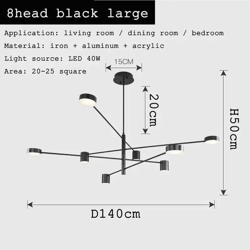 Modern geometric black gold white led chandelier for living room