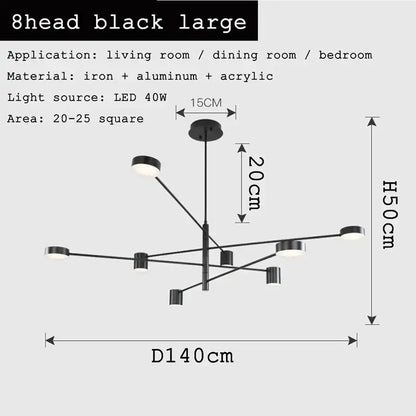 Modern geometric black gold white led chandelier for living room