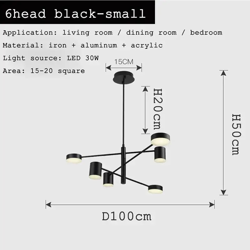 Modern geometric black gold white led chandelier for living room