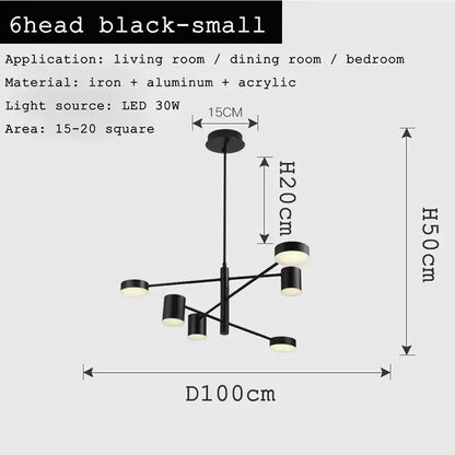 Modern geometric black gold white led chandelier for living room