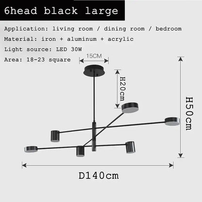 Modern geometric black gold white led chandelier for living room