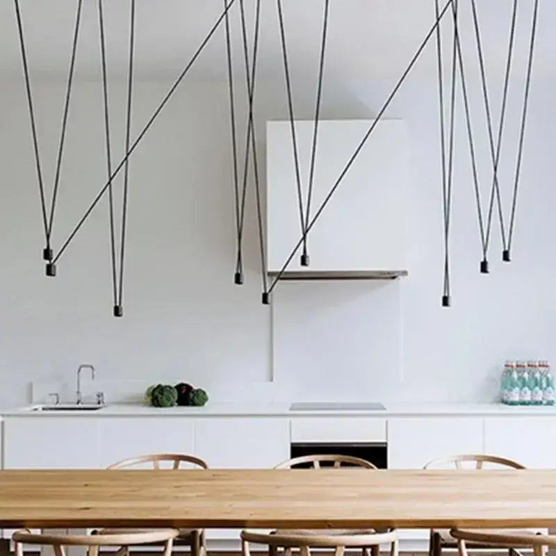 Modern geometric black linear pendant lamp for bedroom