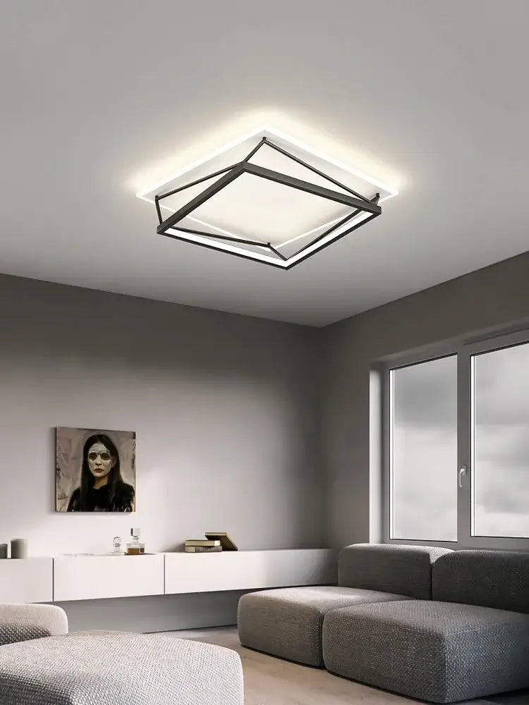 Modern geometric black metal led ceiling lamp for bedroom