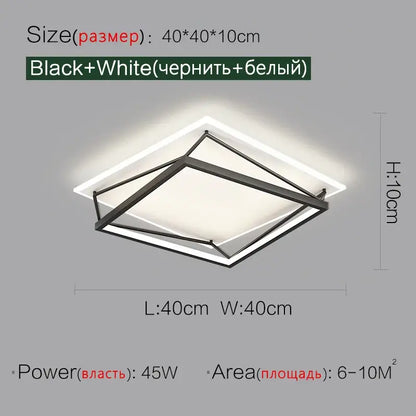 Modern geometric black metal led ceiling lamp for bedroom