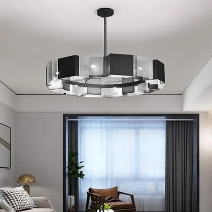Modern geometric black metal loft led chandelier dining room light
