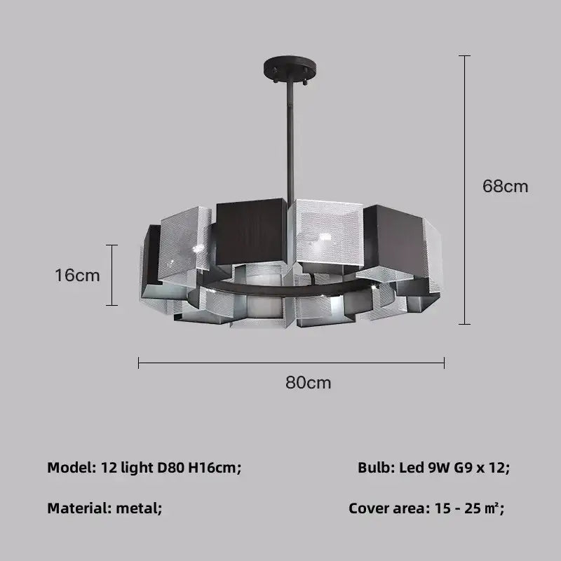 Modern geometric black metal loft led chandelier dining room light