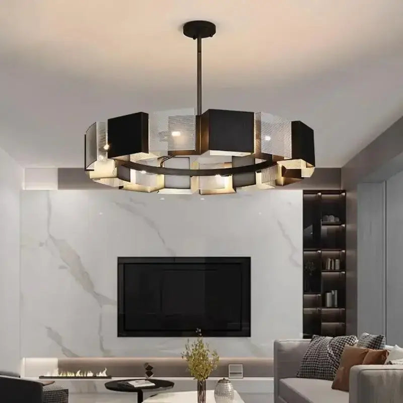 Modern geometric black metal loft led chandelier dining room light